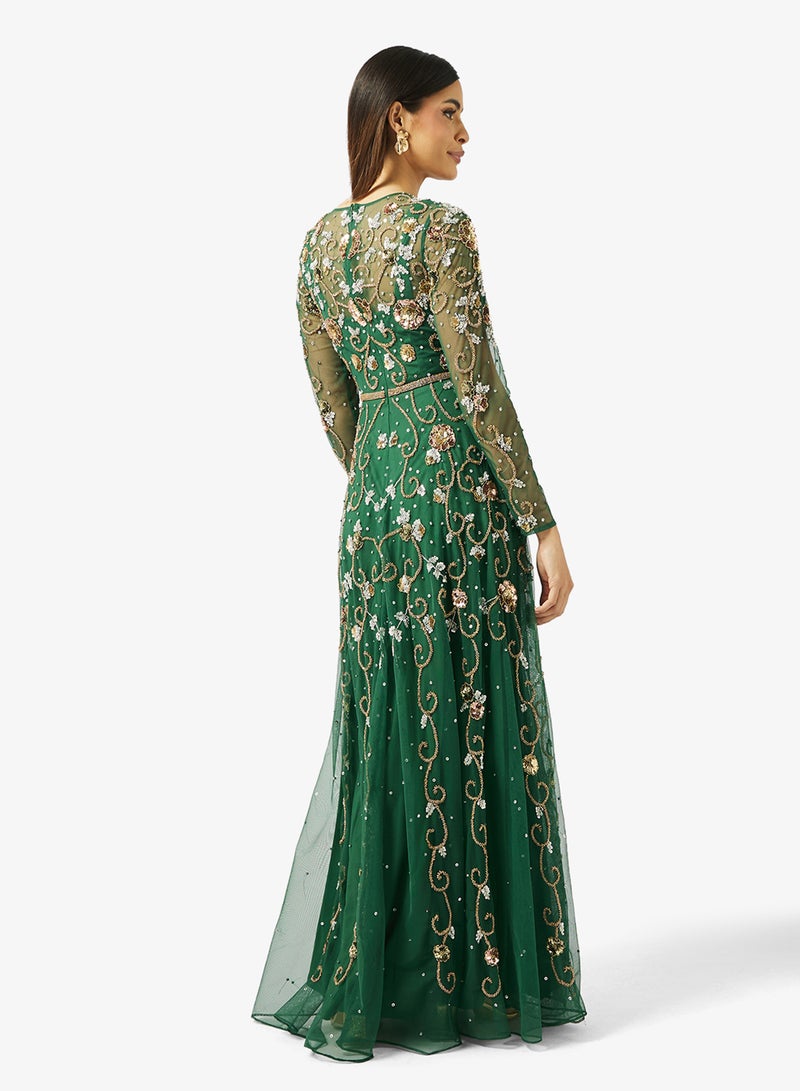 فروك اند فرل فستان ماكسي طويل بأكمام مزينة - Image 2